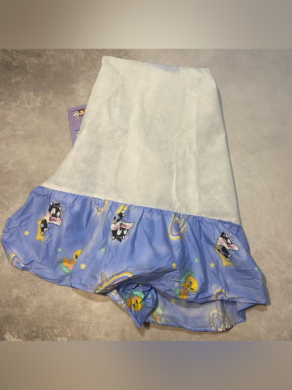 Baby Looney Tunes Crib Dust Ruffle Skirt Bugs Bunny Tweety Stars Galaxy Space